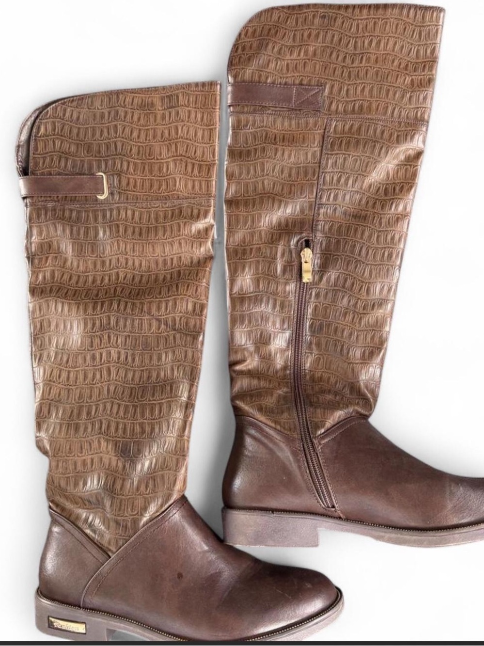 Women's Over-the-Knee Croc-Embossed Brown Riding Boots